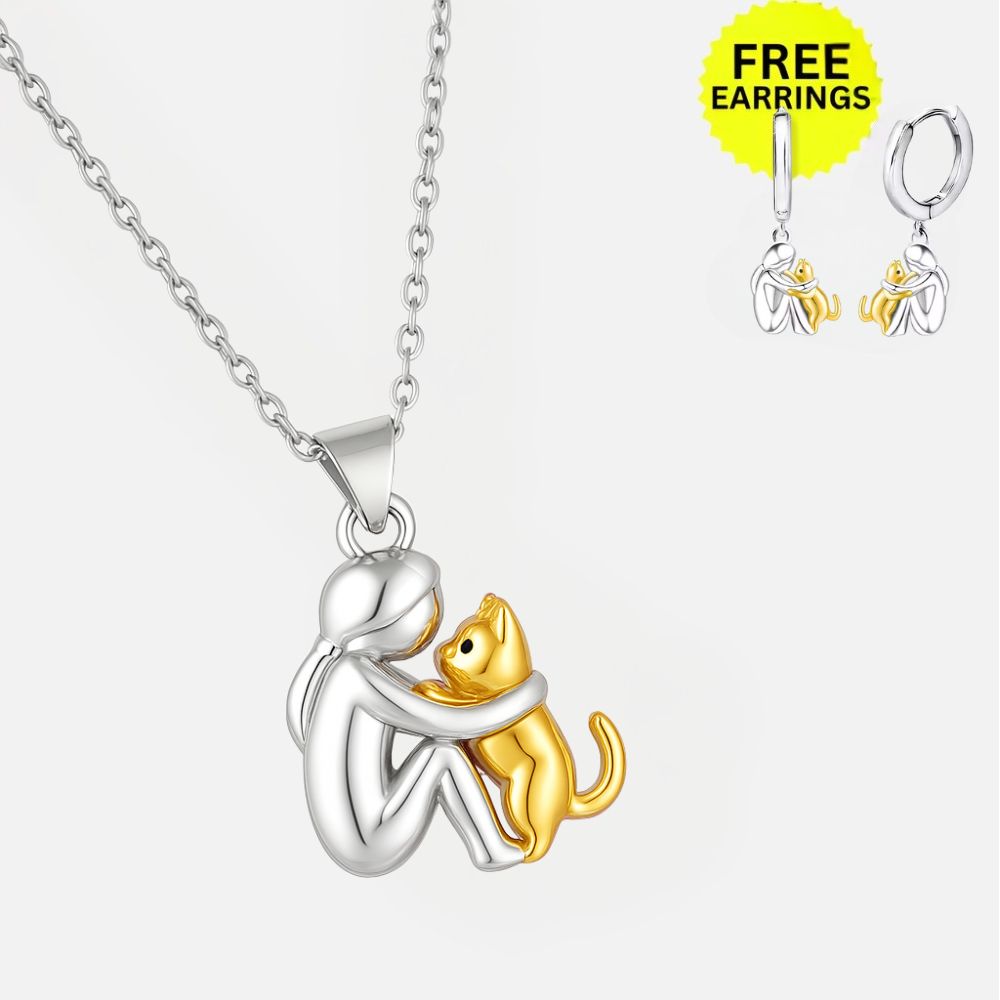 Collar Colgante de Abrazo de Gato con Pendientes de Regalo – Oferta por Tiempo Limitado