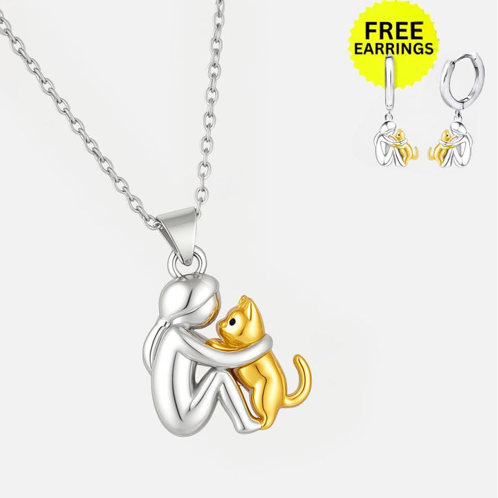 Collar Colgante de Abrazo de Gato con Pendientes de Regalo – Oferta por Tiempo Limitado