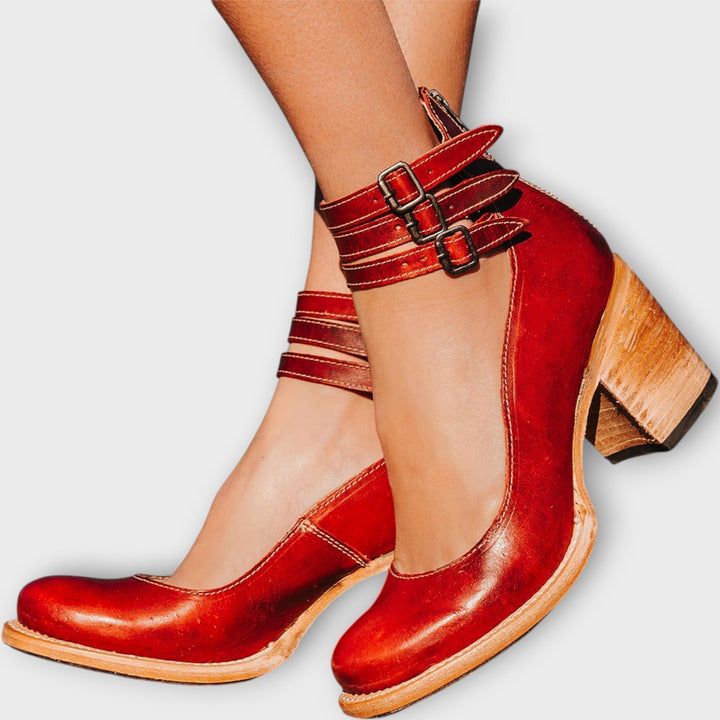 Bianca | Tacones de tres tiras con tacón ancho