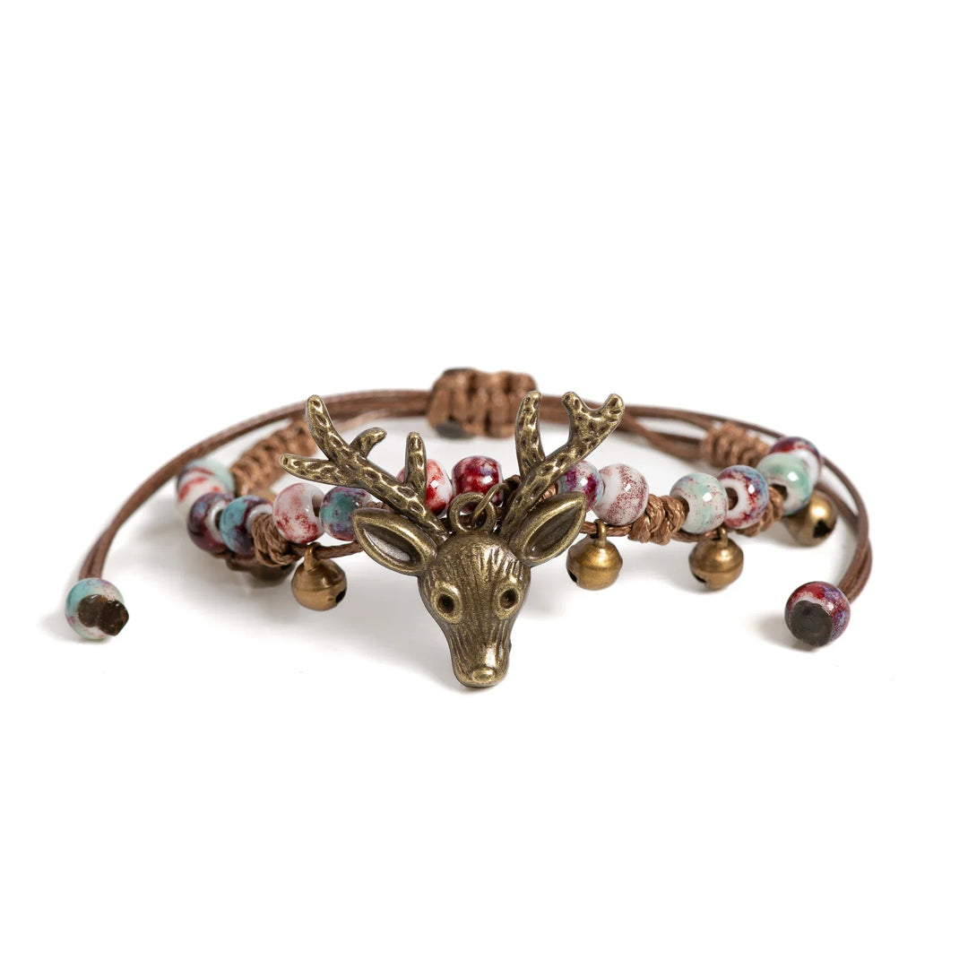 Pulsera de Encanto de Ciervo de Cerámica Hecha a Mano