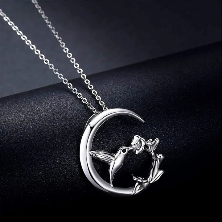 Collar de Colgante de Plata Vintage Moon Bird