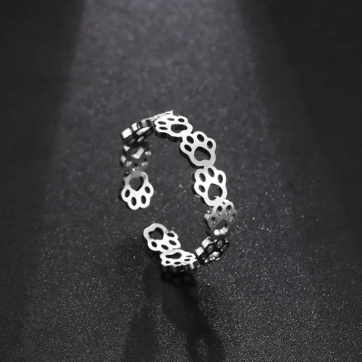 Anillo Ajustable con Huella de Patas – Hecho de Acero Inoxidable
