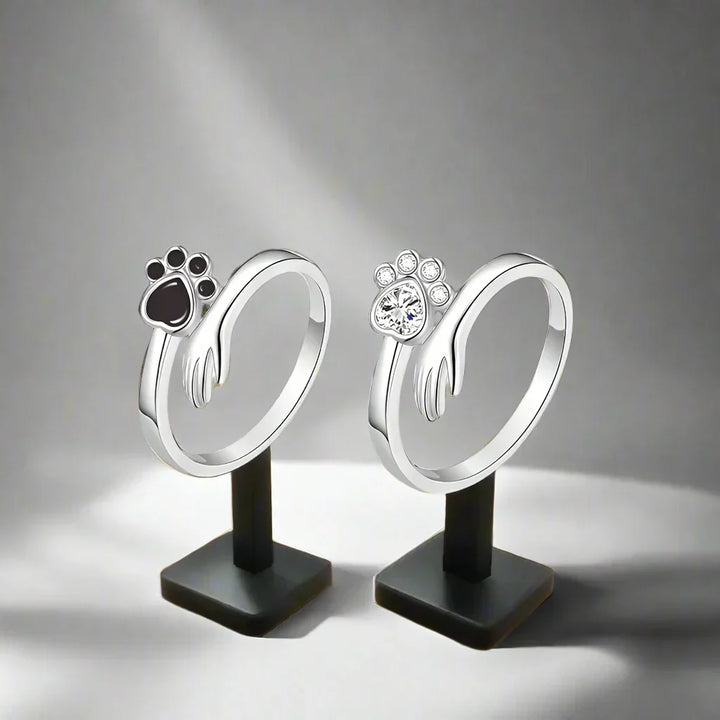 Anillo Ajustable de Plata Esterlina 925 – Diseño de Huella de Mano y Patita
