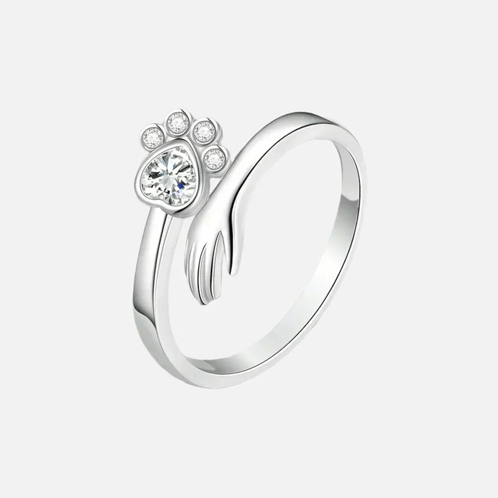 Anillo Ajustable de Plata Esterlina 925 – Diseño de Huella de Mano y Patita
