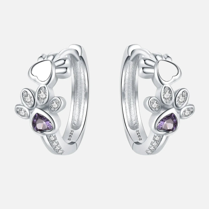 Pendientes Paw Huggie en Plata de Ley 925 – Con Zirconia y Gemas en Forma de Corazón