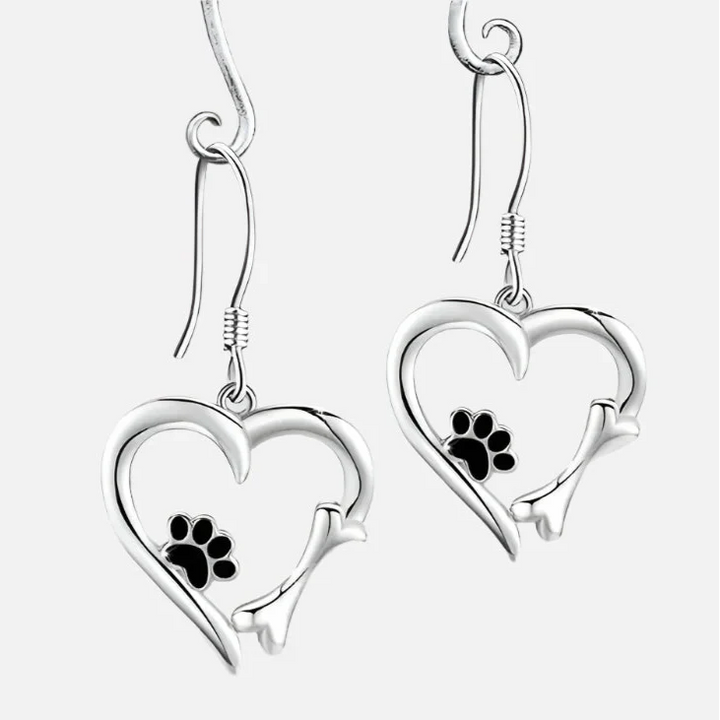 Pendientes Colgantes de Plata con Diseño de Corazón y Huella