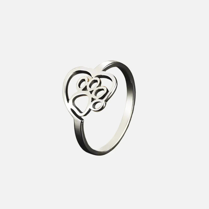 Anillo en Tono Dorado con Huella y Corazón – Joyería de Acero Inoxidable para Amantes de las Mascotas