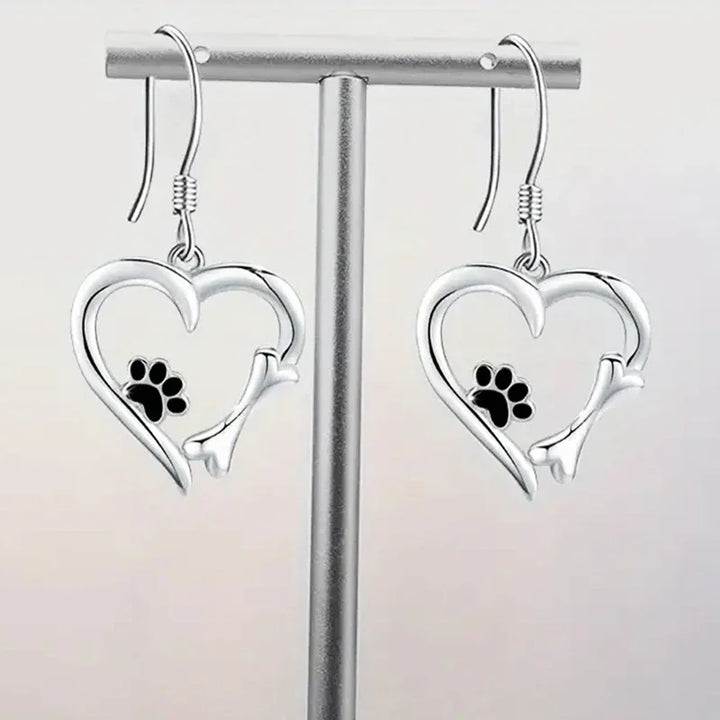 Pendientes Colgantes de Plata con Diseño de Corazón y Huella
