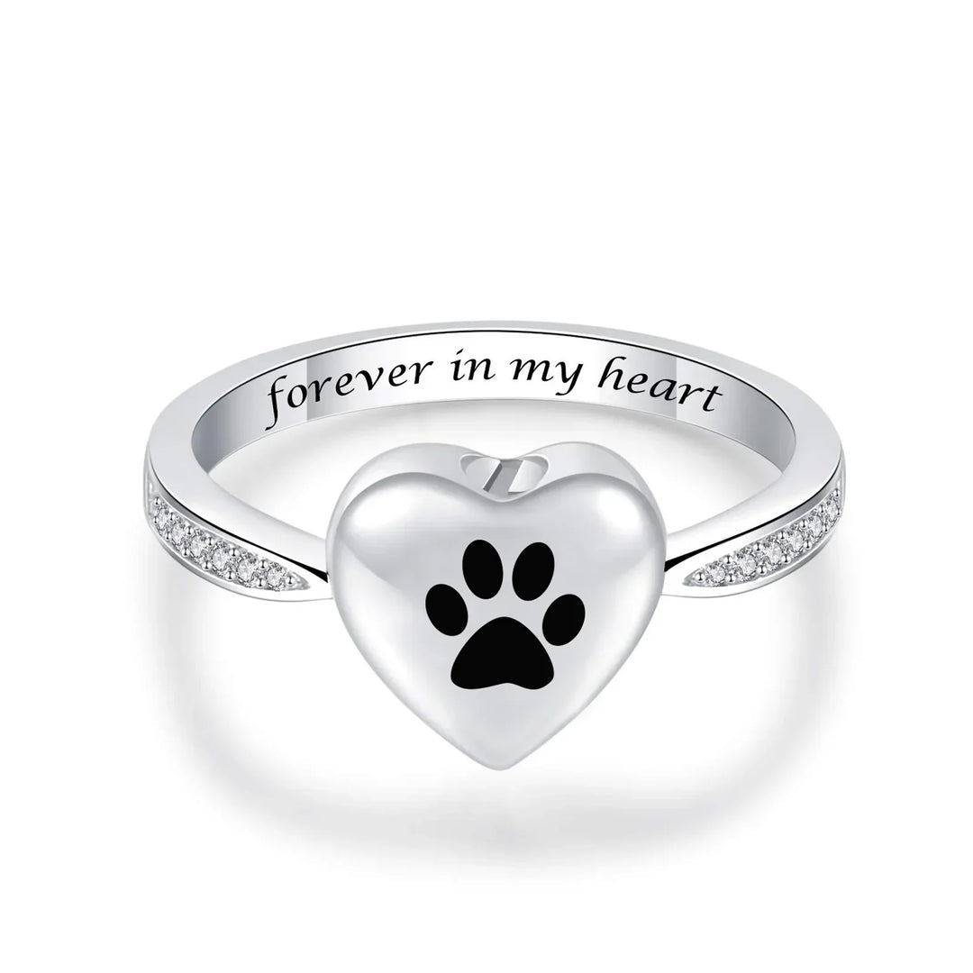 Anillo de Urna con Huella de Corazón – Joyería de Conmemoración para Mascotas