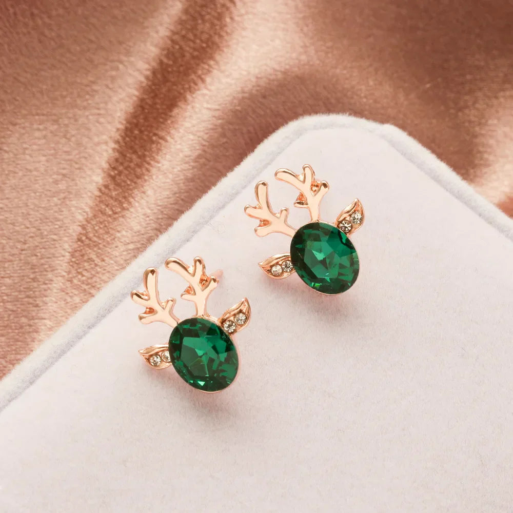 Pendientes de Cristal en Forma de Reno Festivo