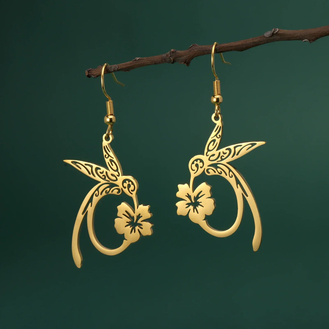 Pendientes de Acero Inoxidable con Espíritu de Colibrí