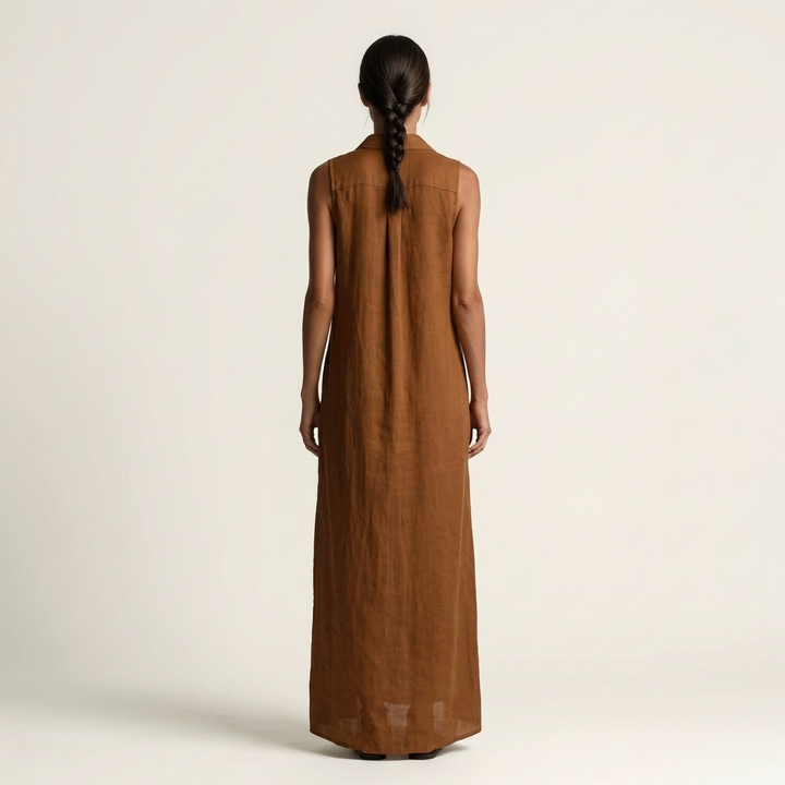 Mirabell | Vestido Maxi de Lino Sin Mangas con Botones y Capucha