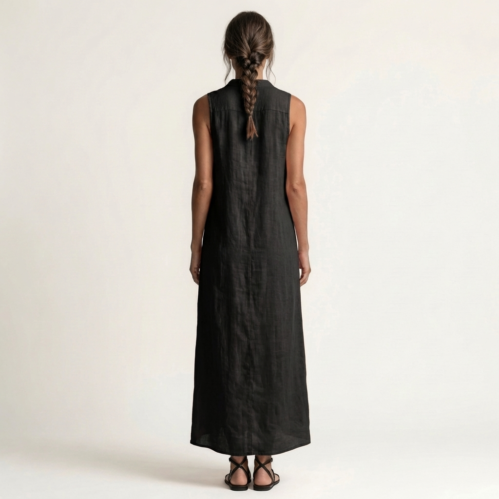 Mirabell | Vestido Maxi de Lino Sin Mangas con Botones y Capucha