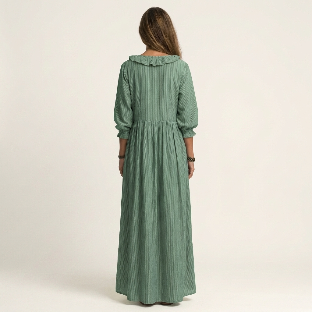 Yosetta | Vestido Maxi de Rayas con Volantes y Cuello en V