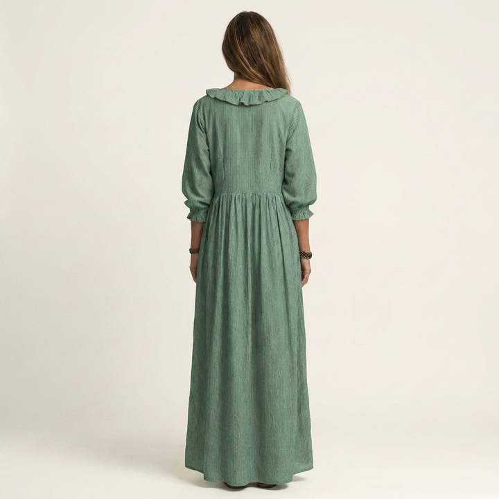Yosetta | Vestido Maxi de Rayas con Volantes y Cuello en V