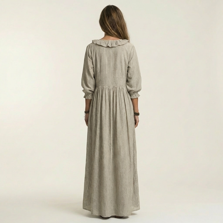 Yosetta | Vestido Maxi de Rayas con Volantes y Cuello en V
