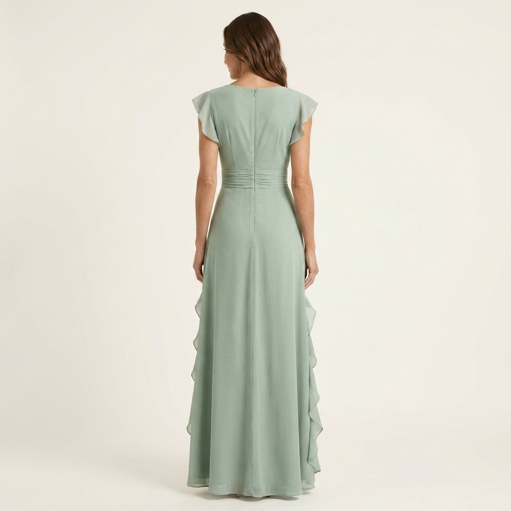 Nellyana | Vestido Maxi con Volantes en Cascada y Manga Flutter en Estilo Envolvente