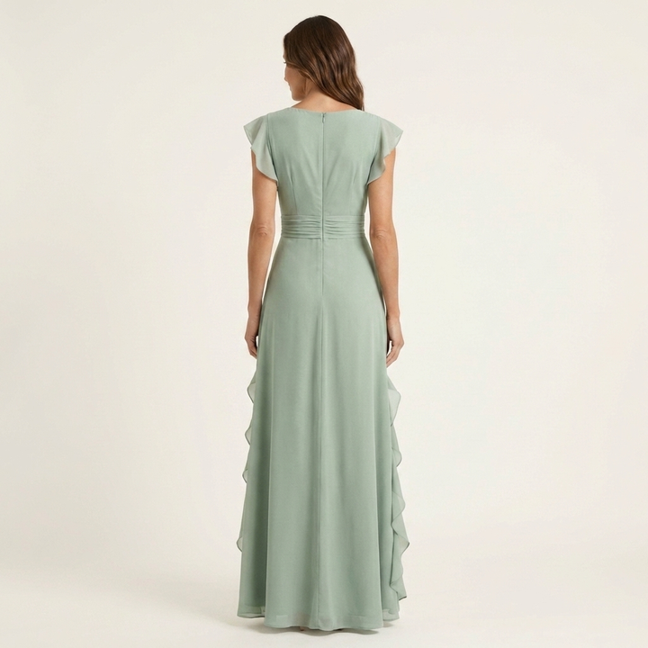 Nellyana | Vestido Maxi con Volantes en Cascada y Manga Flutter en Estilo Envolvente