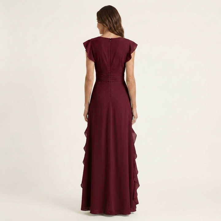 Nellyana | Vestido Maxi con Volantes en Cascada y Manga Flutter en Estilo Envolvente