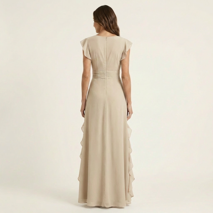 Nellyana | Vestido Maxi con Volantes en Cascada y Manga Flutter en Estilo Envolvente