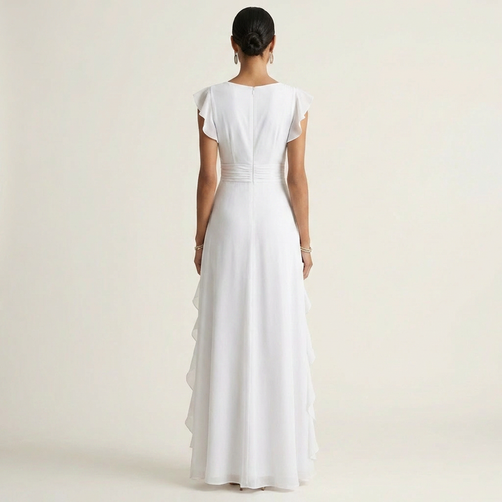Nellyana | Vestido Maxi con Volantes en Cascada y Manga Flutter en Estilo Envolvente