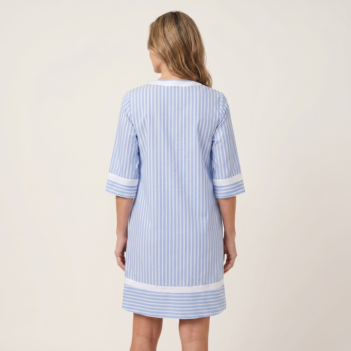 Sanina | Vestido de algodón con cuello en V y franjas de contraste