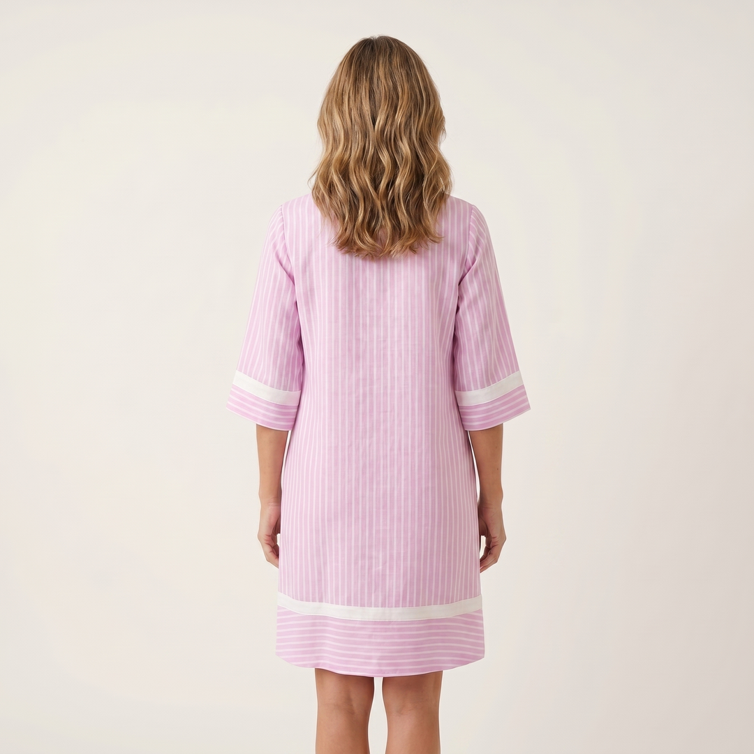Sanina | Vestido de algodón con cuello en V y franjas de contraste