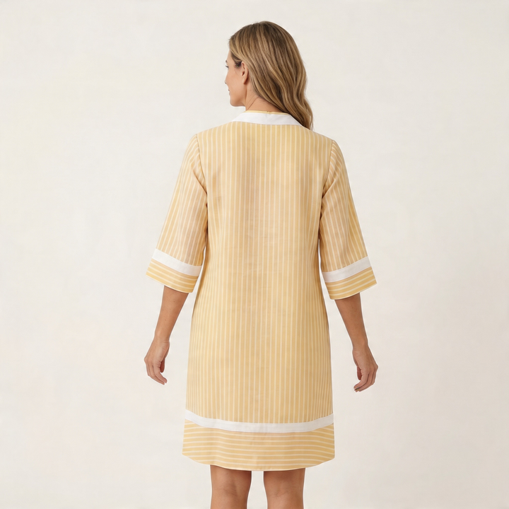 Sanina | Vestido de algodón con cuello en V y franjas de contraste