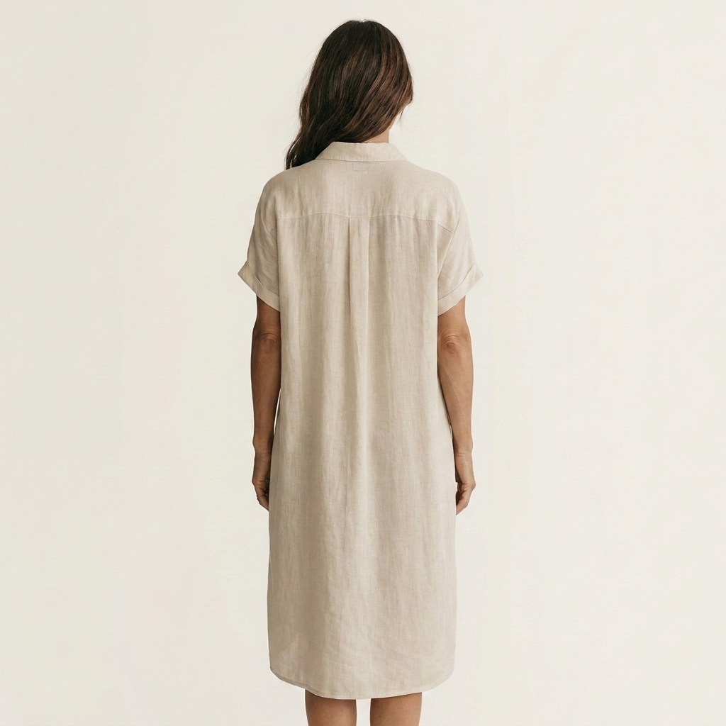 Nidalie | Vestido Midi de Camisa de Algodón-Lino con Puños Doblados