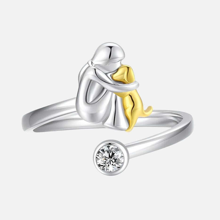 Anillo de Perro de Plata de Ley 925 con Circonita – Ajustable y Hecho a Mano